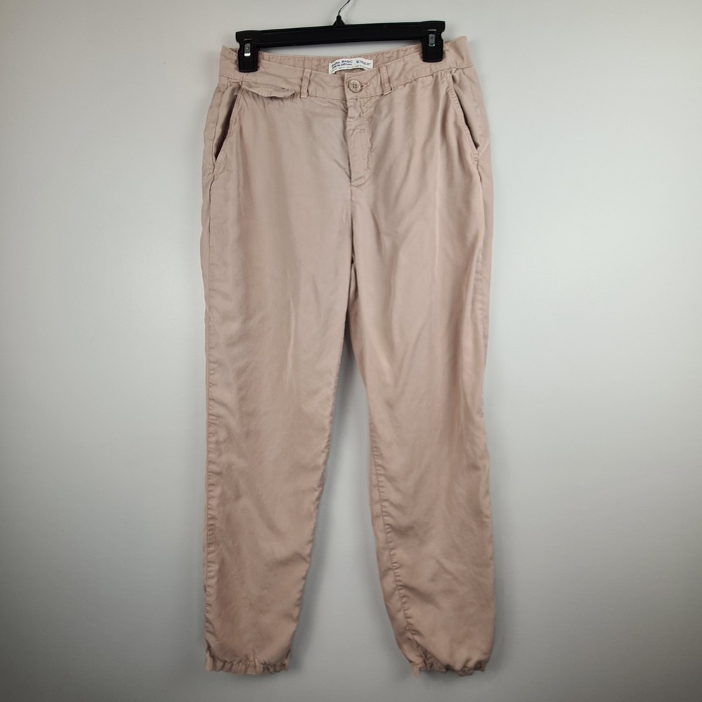 ZARA Basic Z1975 Denim Women's Size 6 Beige Soft Pants Chambray Denim w/ Pockets